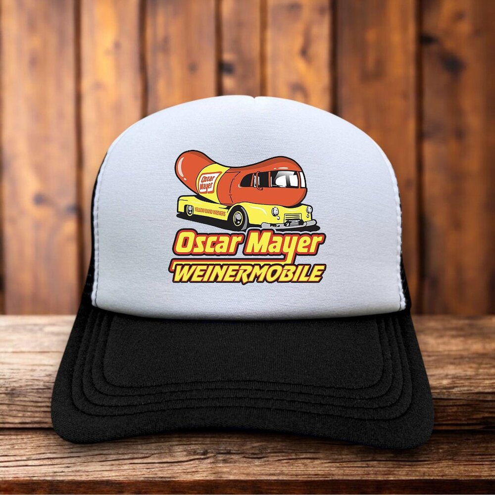 Oscar Meyer Weinermobile Mens Trucker Hat Black Snapback Retro Logo Baseball Cap
